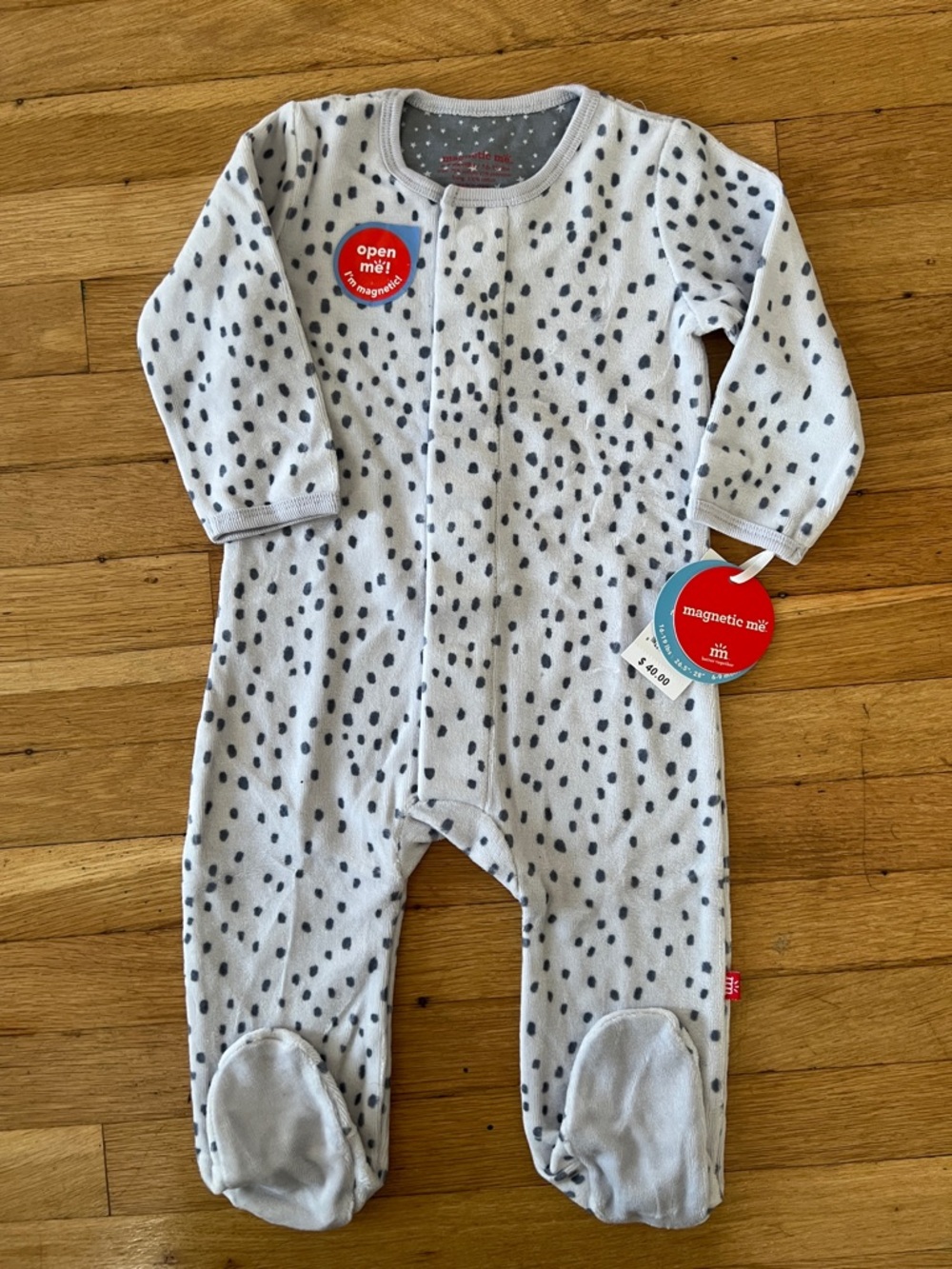 Magnetic Me Gray and Black Dot Footed One-Piece